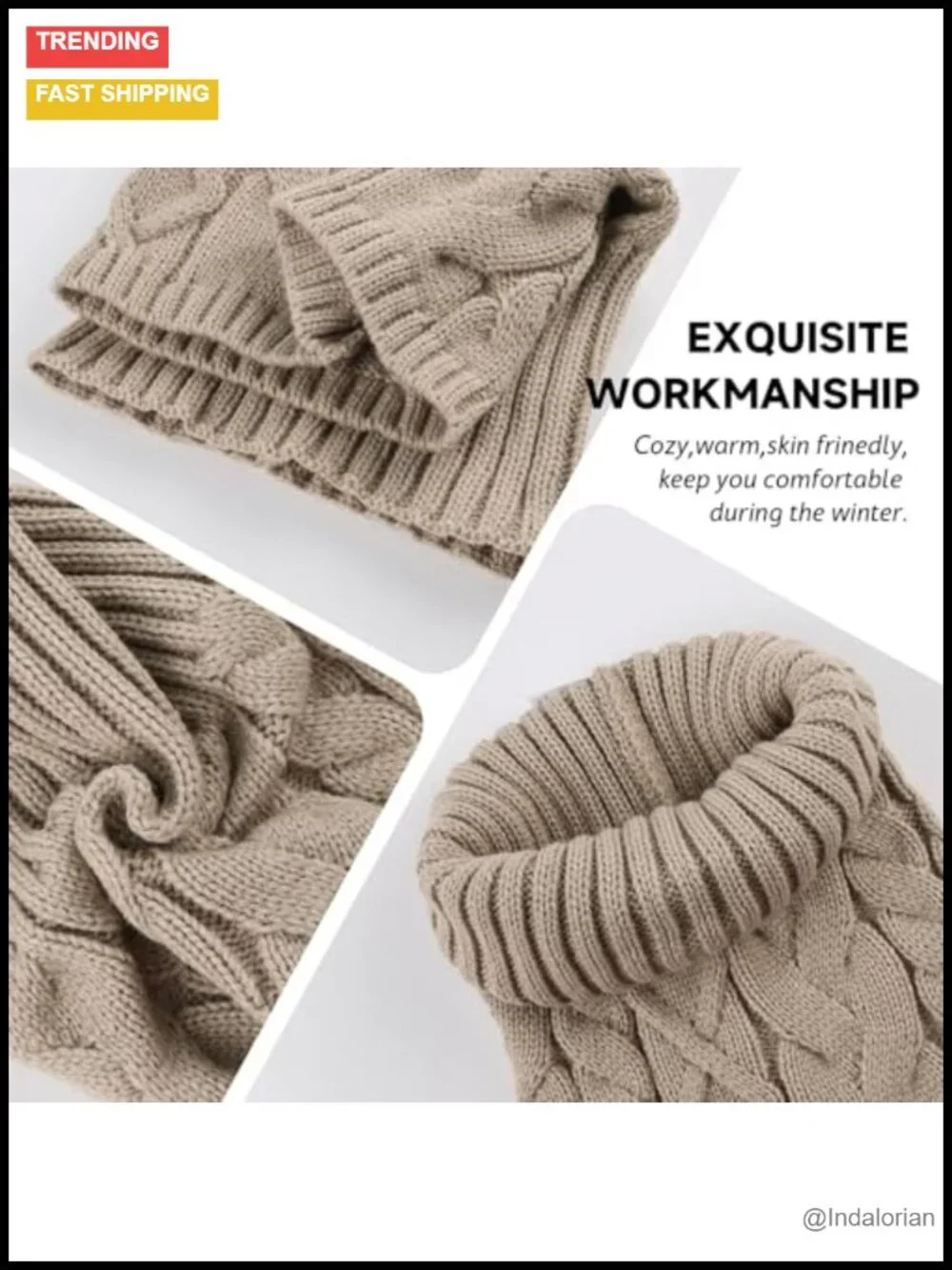 Cable Knit Infinity Scarf Winter Neck Warmer Acrylic